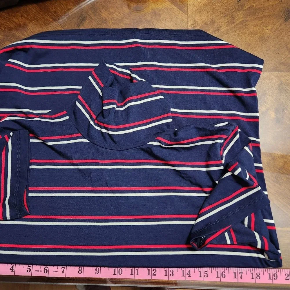 Lauren Ralph Lauren Shirt Womens XL Blue Mock Neck Striped Jersey Top Blouse - Picture 10 of 11